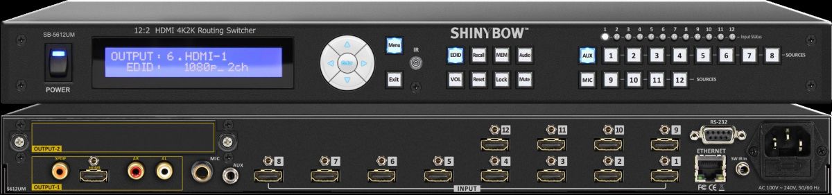 12x2 HDMI 4K2K Routing Switcher with Microphone / Auxiliary Audio