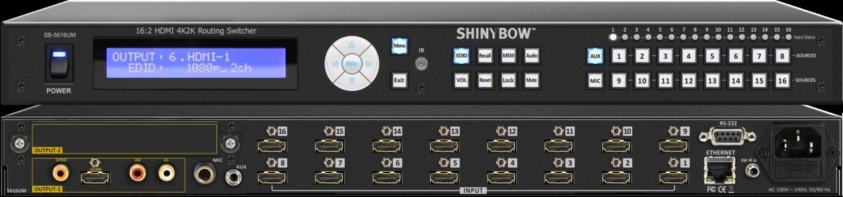 16x2 HDMI 4K2K Routing Switcher with Microphone / Auxiliary Audio